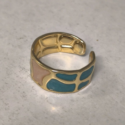 Boho chunky ring new with pastel details in gold tone