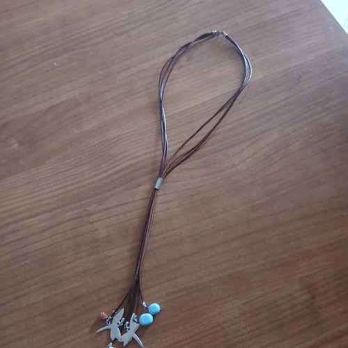 Handmade silver and leather necklace like new with turquoise beads