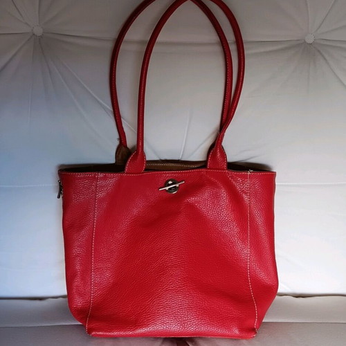 Red leather shoulder bag used with detachable wallet