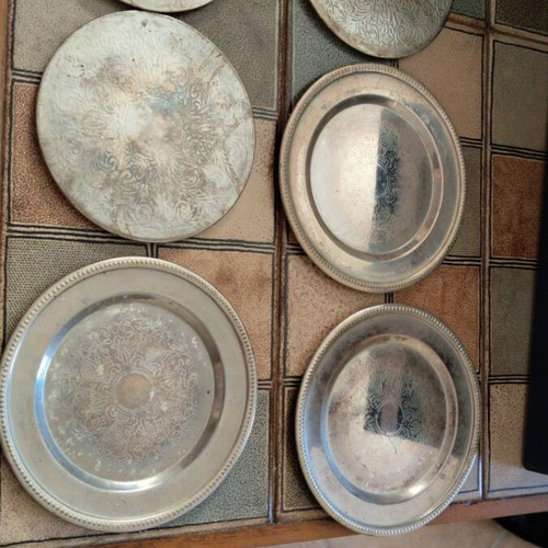 Vintage silver-plated coasters with embossed decoration, like new