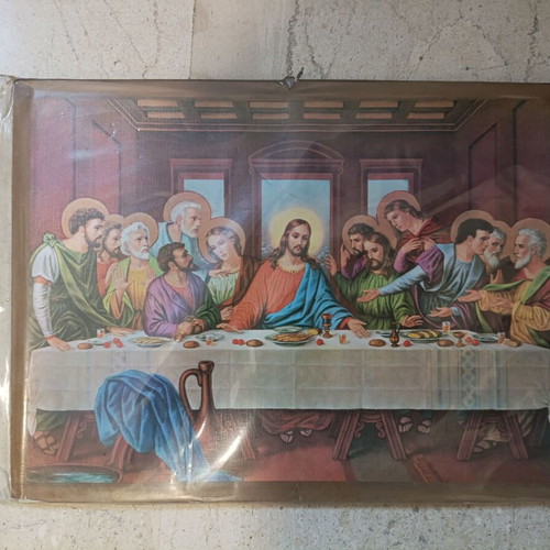 Last Supper religious print with plastic wrap