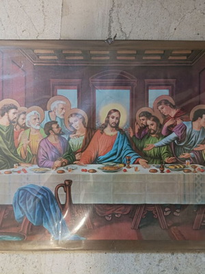 Last Supper religious print with plastic wrap