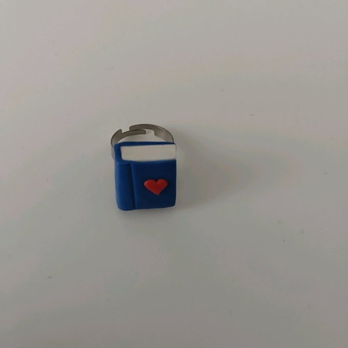 Book ring new handmade with heart, adjustable blue