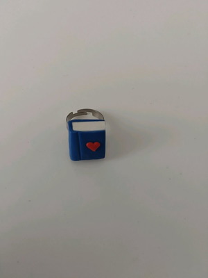 Book ring new handmade with heart, adjustable blue