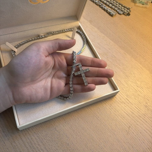 Tennis chain with cross 60 cm new from MMI Jewellers