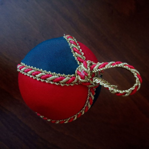 Set of two handmade Christmas balls red and green like new