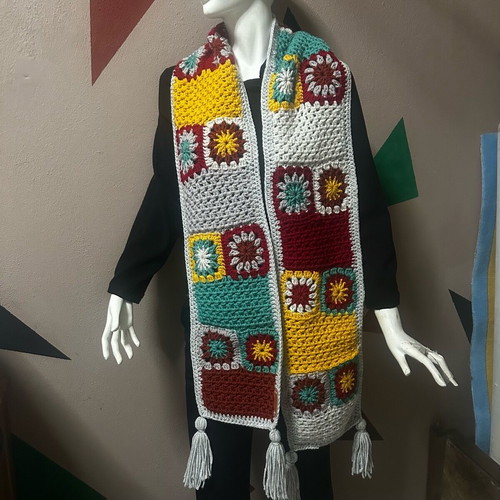 Scarf new, handmade with granny square technique multicolor