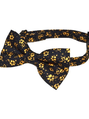 Cat collar new with detachable bow, floral black and yellow