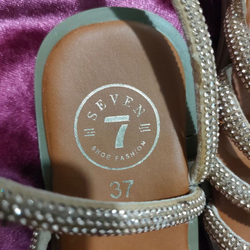 Seven sandals with strass, new, beige and gold