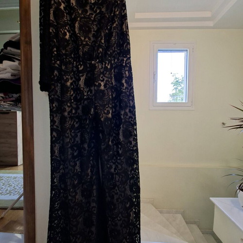 Evening dress like new, one-shoulder, black and beige