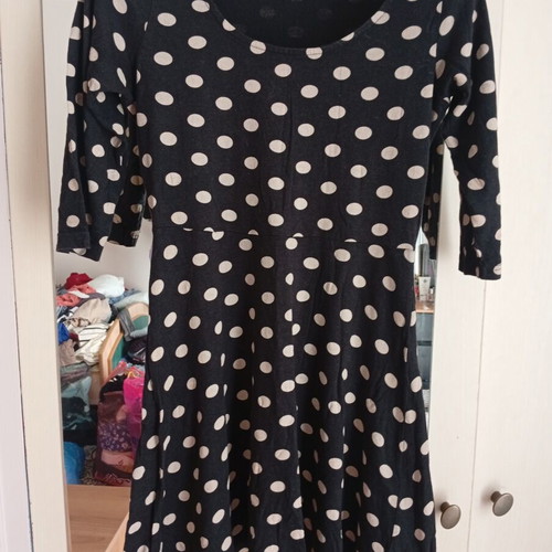 Mini casual dress, black and white polka dots