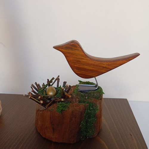 Handmade table lamp with natural driftwood and burlap