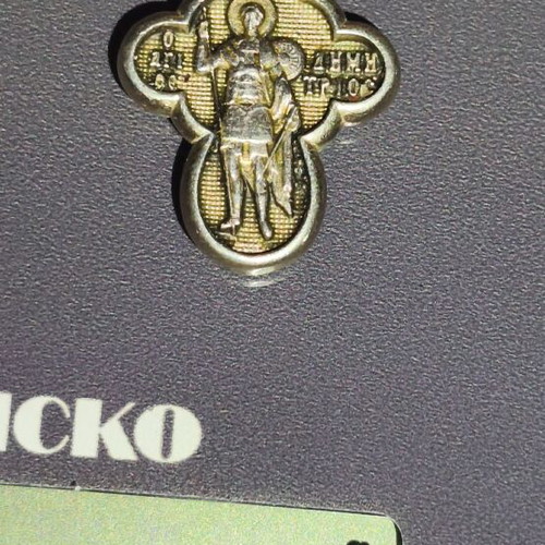 Silver double-sided cross with Saint Demetrios and Crucifix, like new