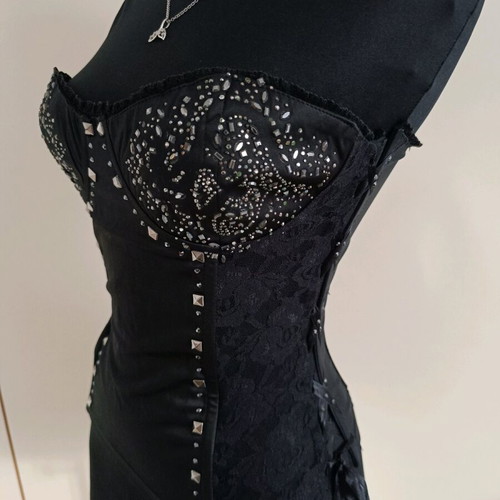 Rosso Di Sera black corset with lace and silver rhinestones