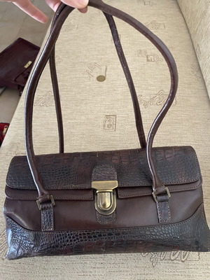 Vintage shoulder bag with croco details, brown and burgundy