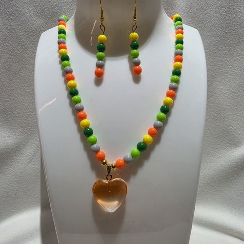Handmade colorful beaded summer necklace and earrings set new