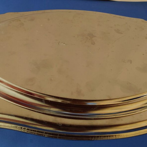 Silver-plated serving platter with embossed design, like new