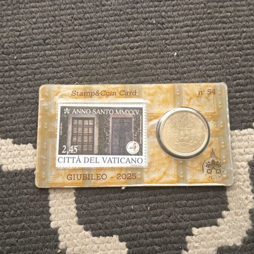 Vatican 50 Cent Coin 2025 with Presentation Card and Stamp, like new