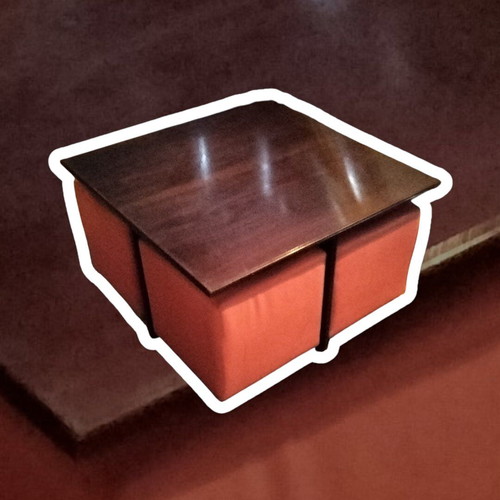 Tables with hidden poufs like new, handmade with glass top