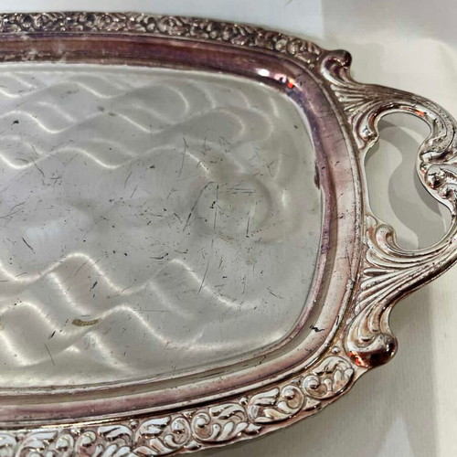 Vintage Twin Bird Serving Tray from 1980s Nickel-Plated Steel used 41x25