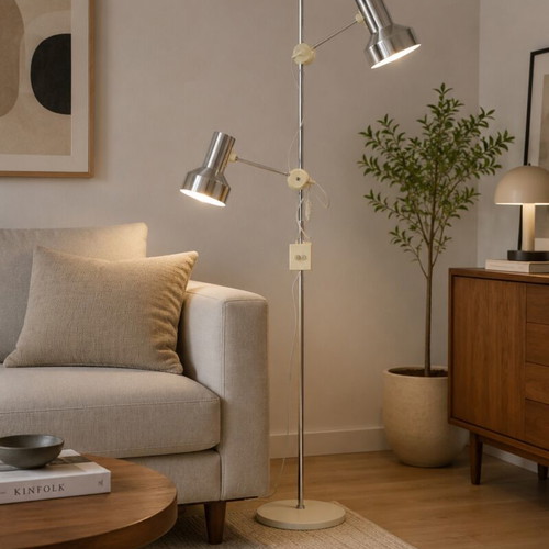 Vintage δαπέδου φωτιστικό με δύο κεφαλές Terence Conran για Maclamp 1970s μεταχειρισμένο