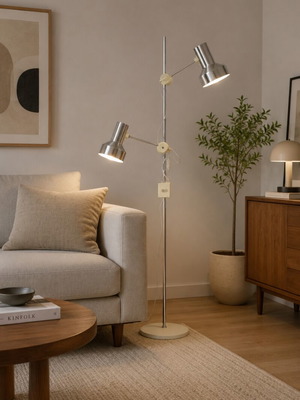 Vintage δαπέδου φωτιστικό με δύο κεφαλές Terence Conran για Maclamp 1970s μεταχειρισμένο