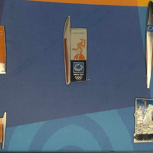 Athens 2004 Olympic Torch Relay Pins Set of 7 in Original Box like new