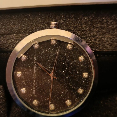 French Connection women's watch like new, black waterproof 5 ATM with crystals