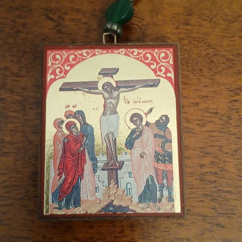 Keychain image “The Crucifixion” wood, rectangular 5x6 cm new