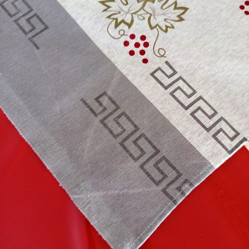 Square grey tablecloth with Greek motifs like new, 134.5 x 133.5 cm