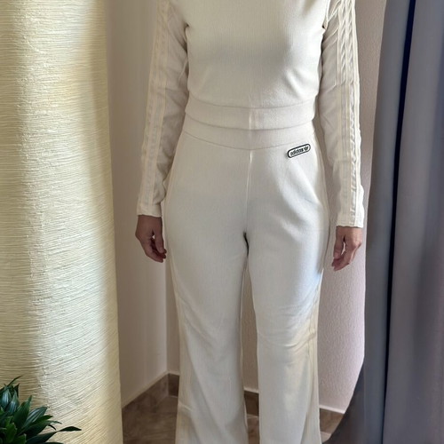 Adidas Originals tracksuit set new, cream color, alpha pants and crop top