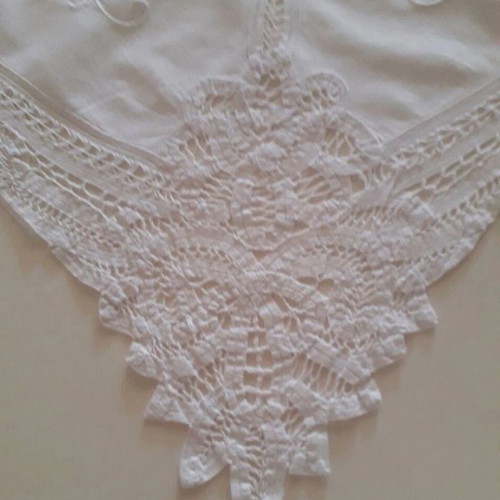 Set of two white cutwork embroidered doilies used, traditional handicrafts