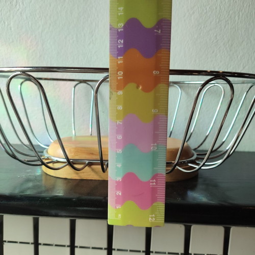 Metal fruit bowl with wooden base like new