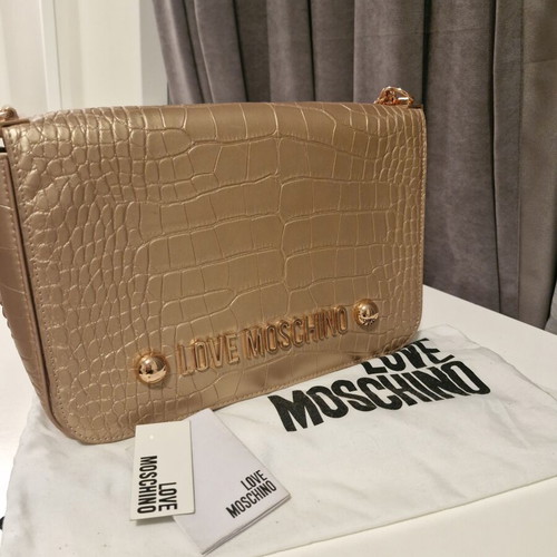 Love Moschino shoulder bag like new, metallic gold croco texture