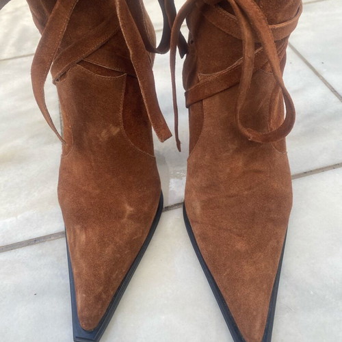 Suede brown mid-length boots like new, size 37