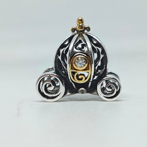 Cinderella Pumpkin Coach Charm 925 Silver with 14K Gold Details like new