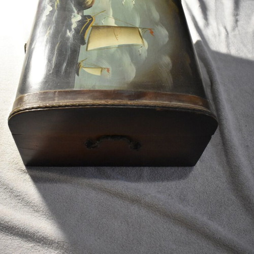 Wooden Storage Box with Nautical Theme vintage style used