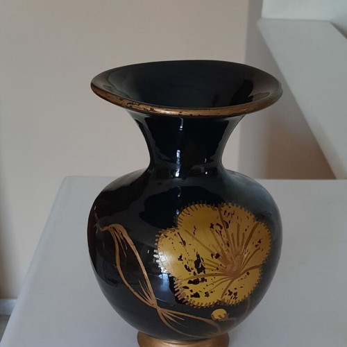 Vintage porcelain vase used with gold floral design