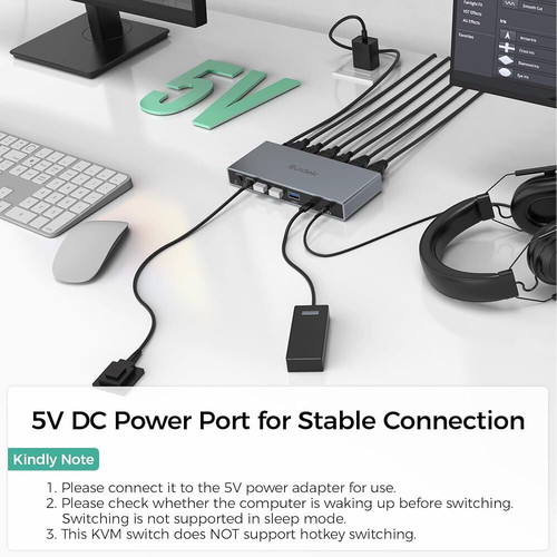 Suidek 2-in 2-out 4K@60Hz DisplayPort KVM switch with USB 3.0 ports new