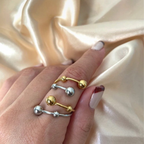 Stainless steel ring new gold and silver with beads