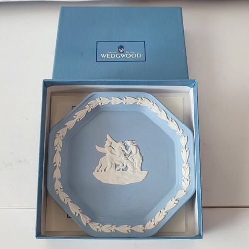 Wedgwood Vintage Octagonal Jasperware Trinket Dish, Pale Blue
