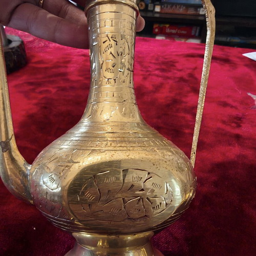 Vintage Oriental Brass Serving Set with Pitcher & 6 Cups