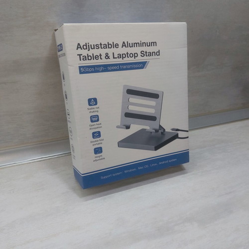 Aluminum Laptop and Tablet Stand with 9-in-1 USB-C Docking Station, 4K 60Hz, 100W Power Delivery