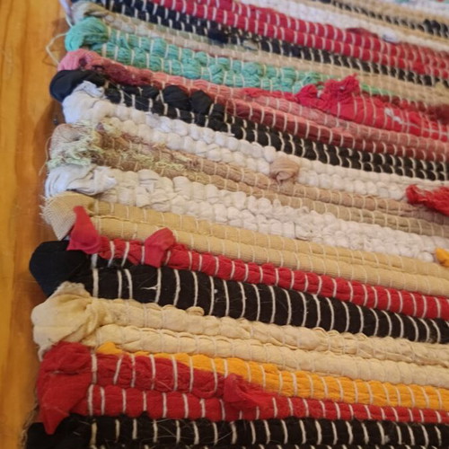 Set of 5 Rag Rugs like new, colorful and dark strips