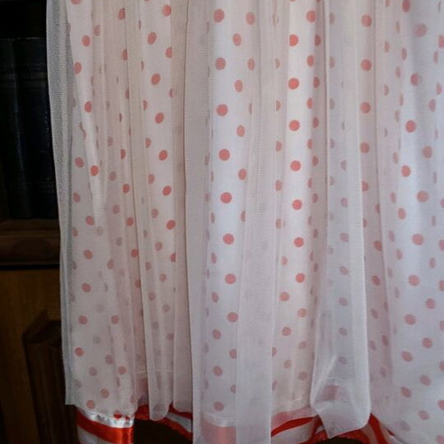 Naf Naf sleeveless dress used, pink tulle with ruffles and coral polka dots, size 36