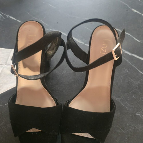 Linzi black suede sandals, size 39, 10cm heel