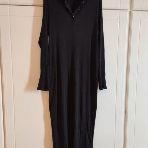 Black Ribbed Maxi Dress used with Polo Style Collar