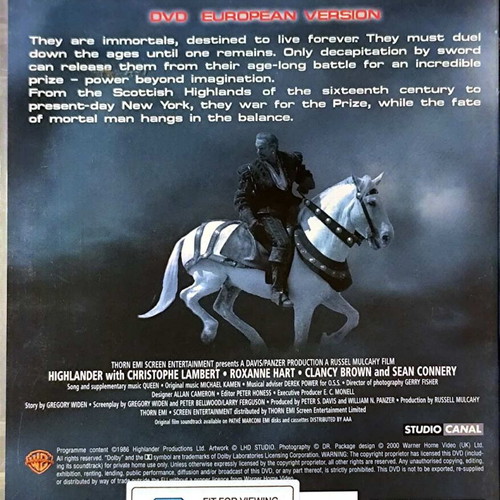 Highlander DVD used action fantasy movie without subtitles