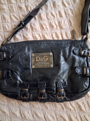 Τσάντα ώμου μικρή δερμάτινη, μαύρη, D&G Dolce & Gabbana
