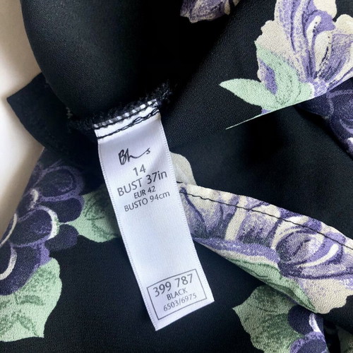Vintage floral black BHS shirt new, size L 42
